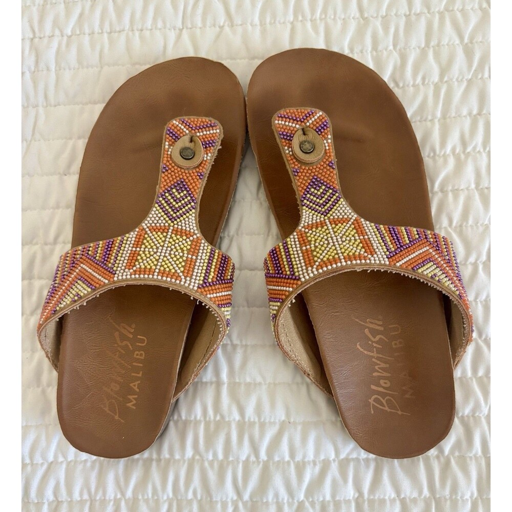 Blowfish Malibu Women's Lyric Tan Multicolored Beaded Sandals Size 7.5M